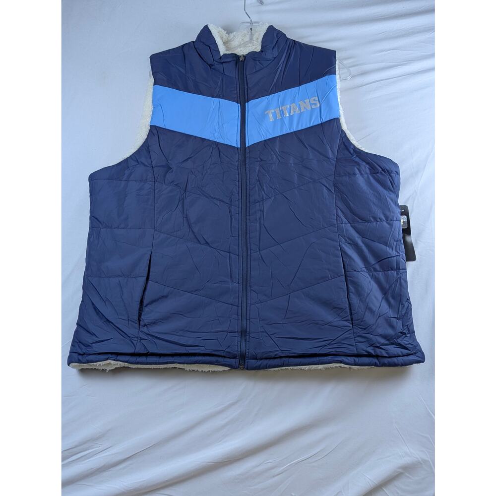 NFL Tennessee Titans Womens XXL Blue White Faux Fur Reversible Vest Full Zip NWT